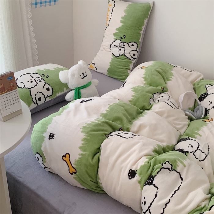 91家纺网 家纺一手货源 找家纺 美乐迪家纺 2023秋冬新款保暖牛奶绒四件套 呆萌