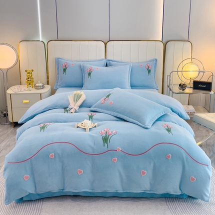 91家纺网 家纺一手货源 找家纺 （总）爱家（原缔乐家纺） 2023新款牛奶绒毛巾绣四件套-郁金香系列