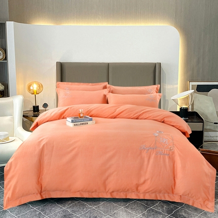 91家纺网 家纺一手货源 找家纺 OL家纺 2023新款保暖全棉磨毛刺绣床盖夹棉四件套 桔