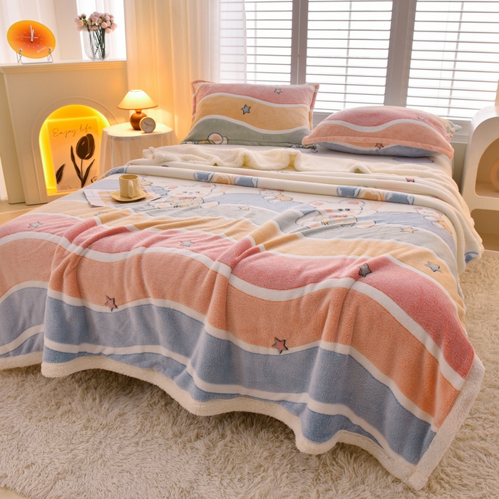 91家纺网 家纺一手货源 找家纺 同田家纺 2023年新款雪花绒&羊羔绒四件套 彩虹桥