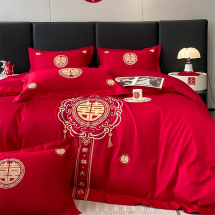 91家纺网 家纺一手货源 找家纺 （总）床绮 2024新款40s全棉婚庆刺绣四件套