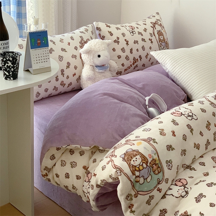 91家纺网 家纺一手货源 找家纺 美乐迪家纺 2023秋冬新款保暖牛奶绒四件套 萝莉