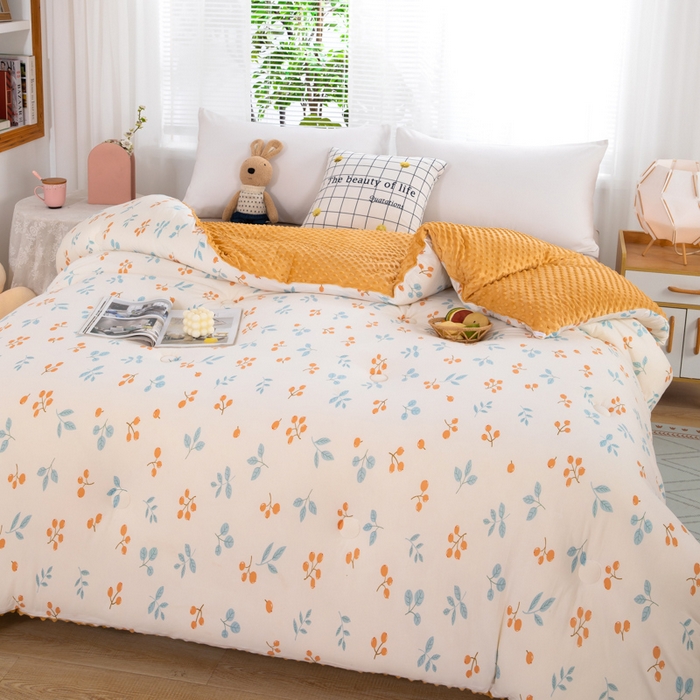 91家纺网 家纺一手货源 找家纺 天瑜家纺2023新款针织豆豆绒冬被系列 小金果1