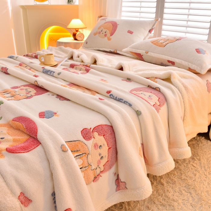 91家纺网 家纺一手货源 找家纺 同田家纺 2023年新款雪花绒&羊羔绒毛毯 樱桃少女