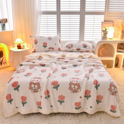 91家纺网 家纺一手货源 找家纺 同田家纺 2023年新款雪花绒&羊羔绒四件套 郁金香