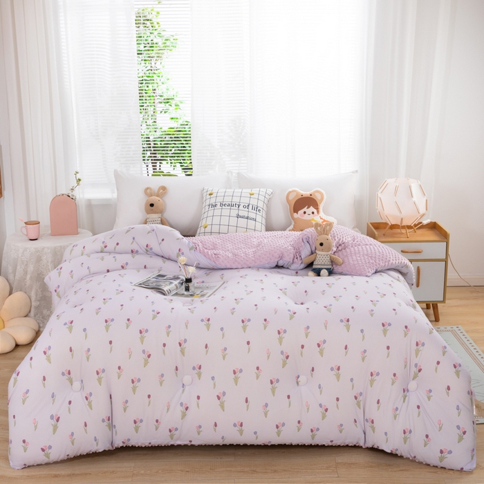 91家纺网 家纺一手货源 找家纺 天瑜家纺2023新款针织豆豆绒冬被系列 小郁金香