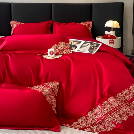91家纺网 家纺一手货源 找家纺 （总）床绮 2024新款40s全棉婚庆刺绣四件套