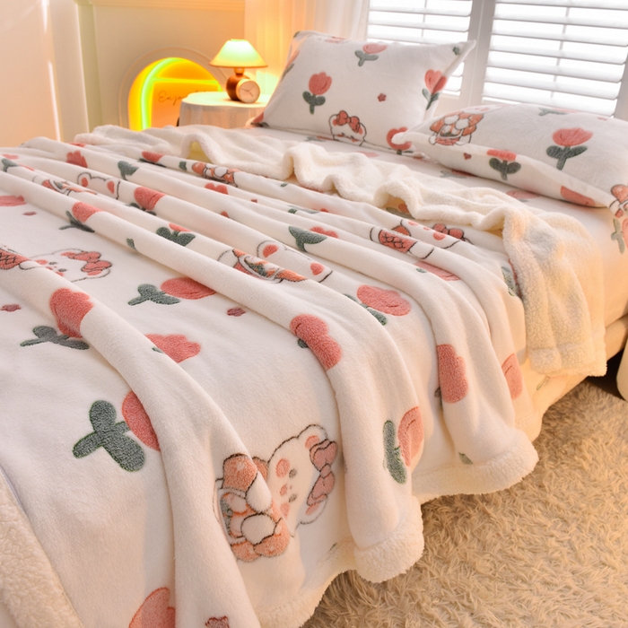 91家纺网 家纺一手货源 找家纺 同田家纺 2023年新款雪花绒&羊羔绒四件套 郁金香