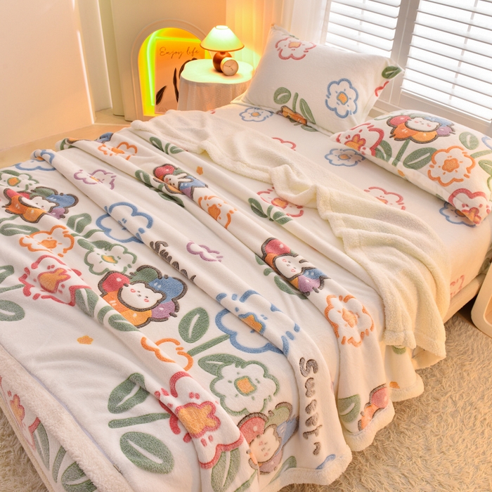 91家纺网 家纺一手货源 找家纺 同田家纺 2023年新款雪花绒&羊羔绒毛毯 小花园