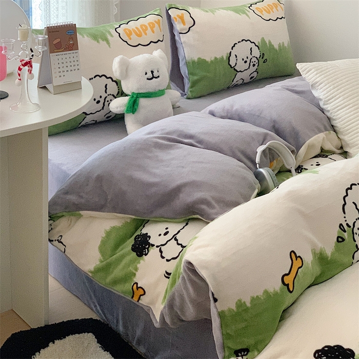 91家纺网 家纺一手货源 找家纺 美乐迪家纺 2023秋冬新款保暖牛奶绒四件套 呆萌