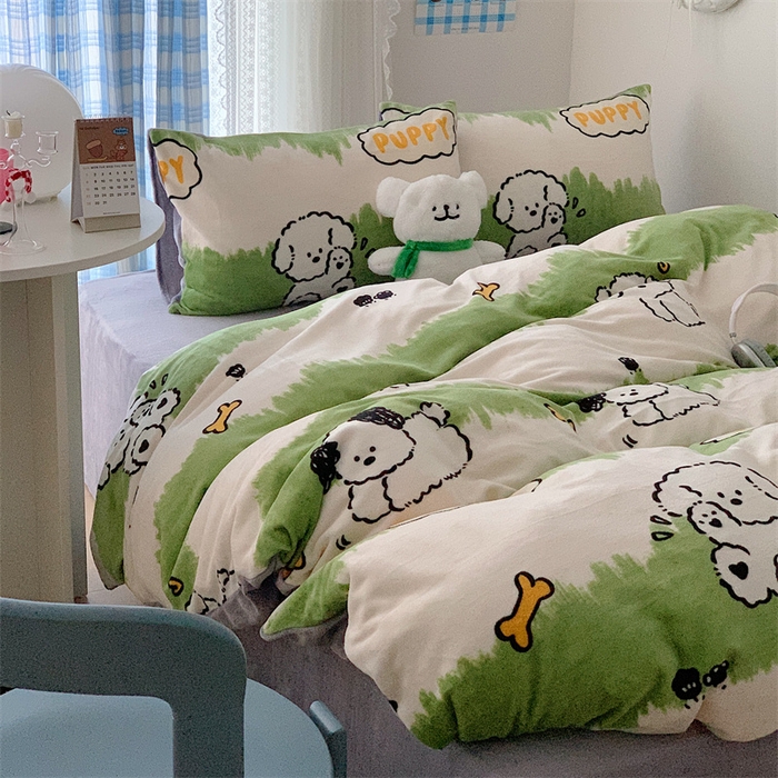 91家纺网 家纺一手货源 找家纺 美乐迪家纺 2023秋冬新款保暖牛奶绒四件套 呆萌