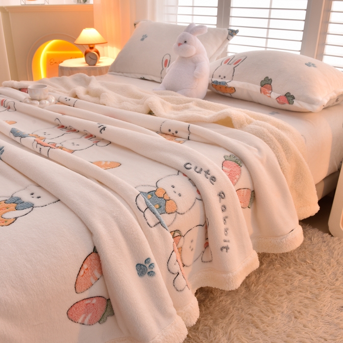 91家纺网 家纺一手货源 找家纺 同田家纺 2023年新款雪花绒&羊羔绒四件套 小萝卜兔