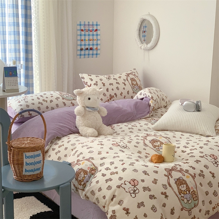 91家纺网 家纺一手货源 找家纺 美乐迪家纺 2023秋冬新款保暖牛奶绒四件套 萝莉