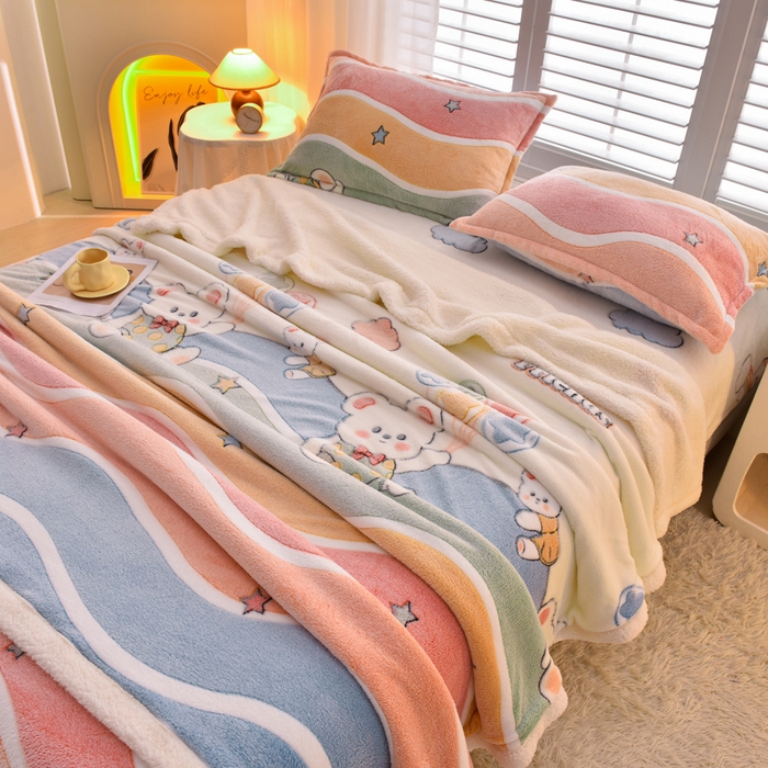 91家纺网 家纺一手货源 找家纺 同田家纺 2023年新款雪花绒&羊羔绒四件套 彩虹桥