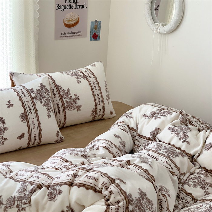 91家纺网 家纺一手货源 找家纺 美乐迪家纺 2023秋冬新款保暖牛奶绒四件套 罗马假日