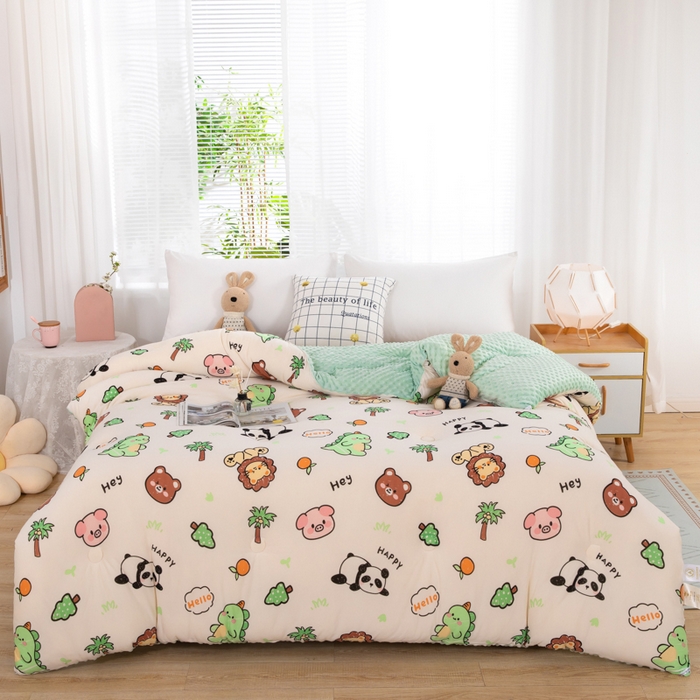 91家纺网 家纺一手货源 找家纺 天瑜家纺2023新款针织豆豆绒冬被系列 快乐熊猫1