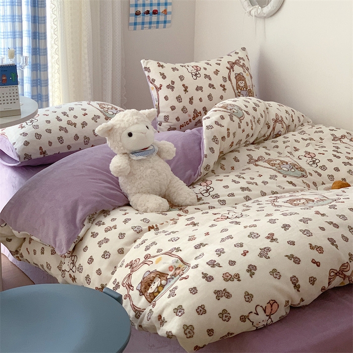 91家纺网 家纺一手货源 找家纺 美乐迪家纺 2023秋冬新款保暖牛奶绒四件套 萝莉