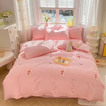 91家纺网 家纺一手货源 找家纺 （总）绒世界 2024新款秋冬保暖专版水洗棉麻毛巾绣四件套