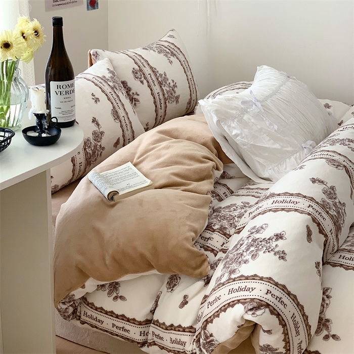 91家纺网 家纺一手货源 找家纺 美乐迪家纺 2023秋冬新款保暖牛奶绒四件套 罗马假日