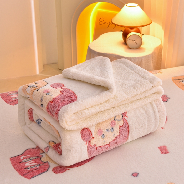 91家纺网 家纺一手货源 找家纺 同田家纺 2023年新款雪花绒&羊羔绒毛毯 樱桃少女