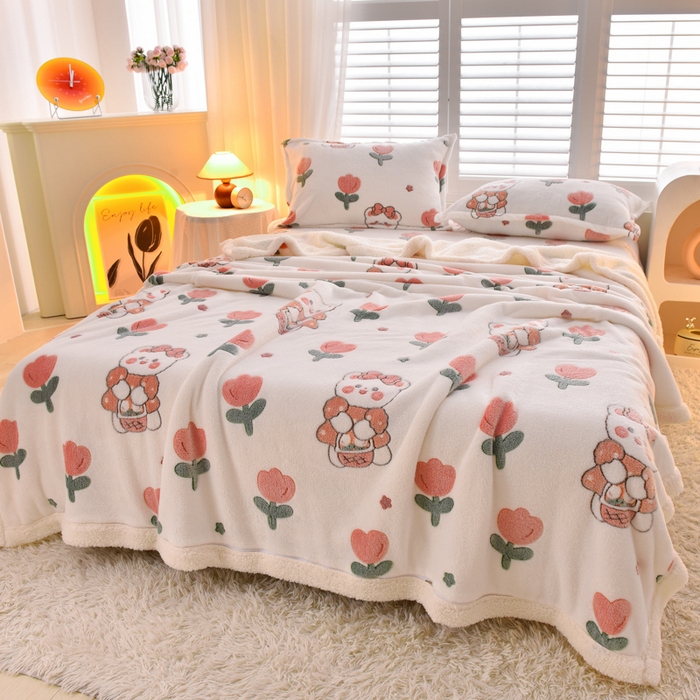 91家纺网 家纺一手货源 找家纺 同田家纺 2023年新款雪花绒&羊羔绒四件套 郁金香