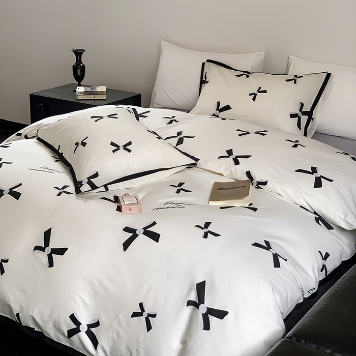 91家纺网 家纺一手货源 找家纺 （总）昔可家纺 2023新款全棉复古风黑花边四件套（风格一）