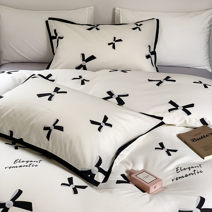 91家纺网 家纺一手货源 找家纺 （总）昔可家纺 2023新款全棉复古风黑花边四件套（风格一）