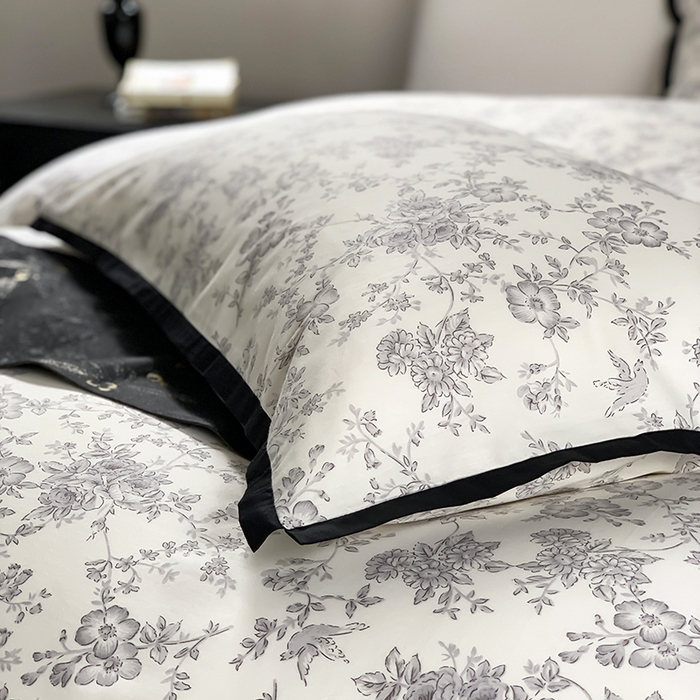 91家纺网 家纺一手货源 找家纺 昔可家纺 2023新款全棉复古风黑花边四件套（风格一） 水墨