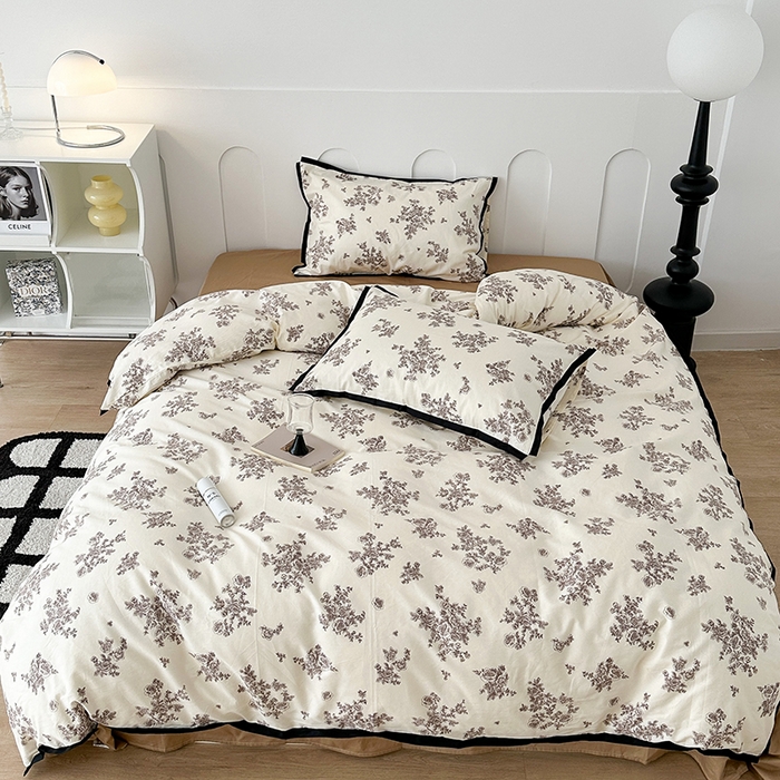 91家纺网 家纺一手货源 找家纺 昔可家纺 2023新款全棉复古风黑花边四件套（风格二） 巴黎画染