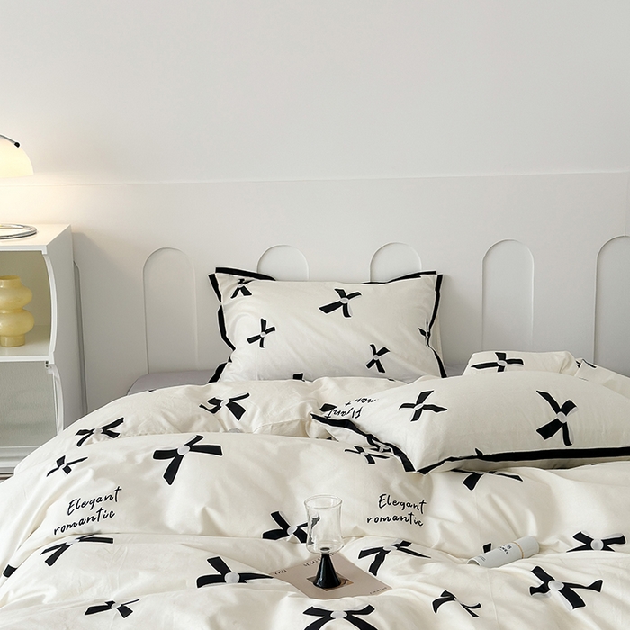 91家纺网 家纺一手货源 找家纺 （总）昔可家纺 2023新款全棉复古风黑花边四件套（风格二）