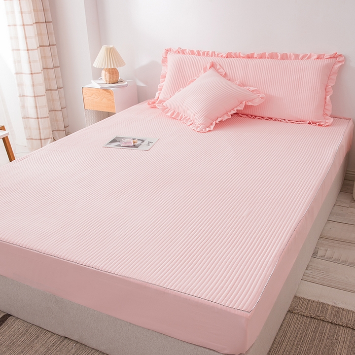 91家纺网 家纺一手货源 找家纺 紫碧螺家纺 2023新款四季棉夹棉系列床笠 粉