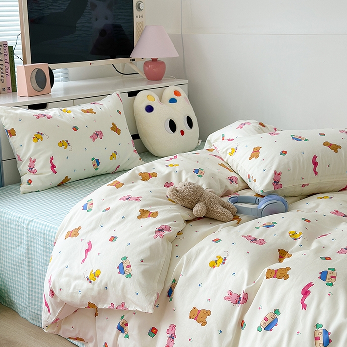 91家纺网 家纺一手货源 找家纺 昔可家纺 2023新款全棉卡通动物印花四件套 小童趣