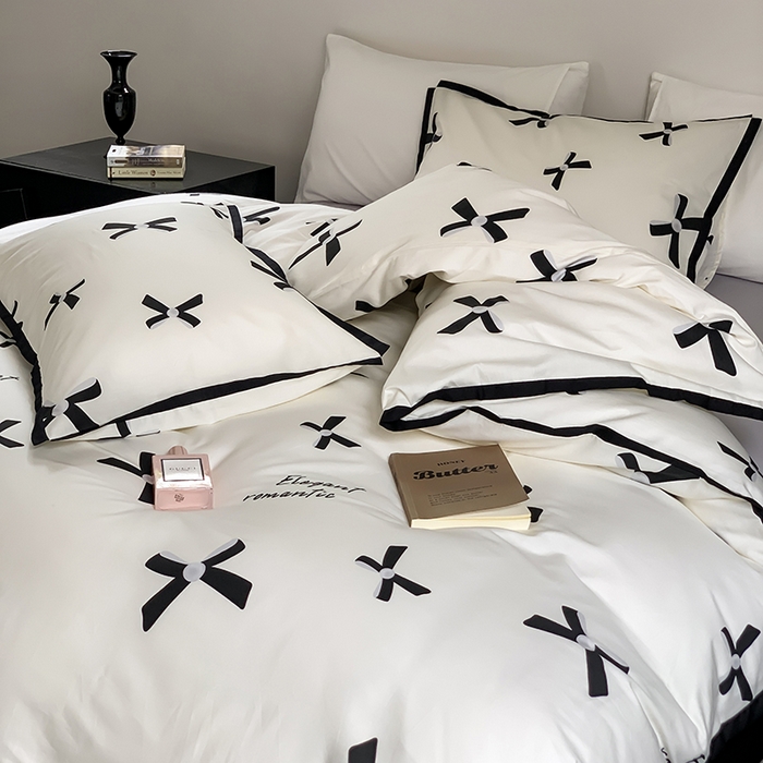 91家纺网 家纺一手货源 找家纺 （总）昔可家纺 2023新款全棉复古风黑花边四件套（风格一）