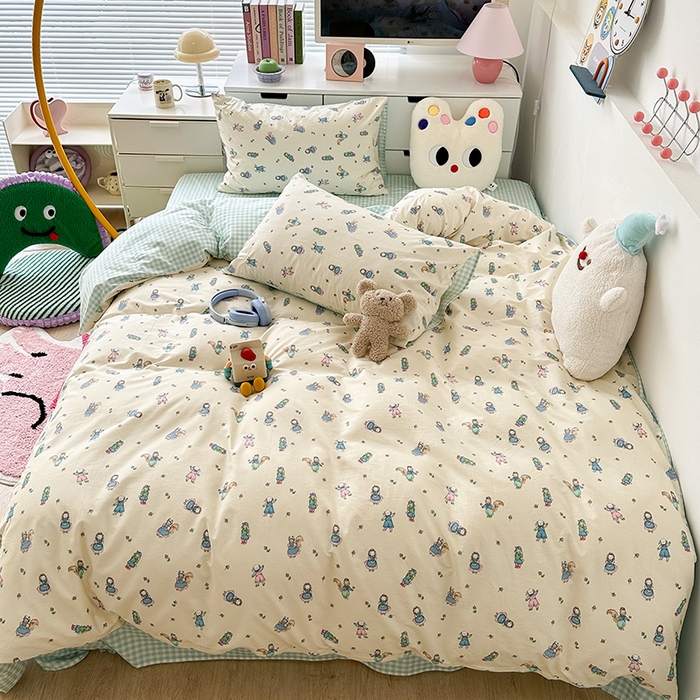 91家纺网 家纺一手货源 找家纺 昔可家纺 2023新款全棉卡通动物印花四件套 蓝色爱丽丝兔