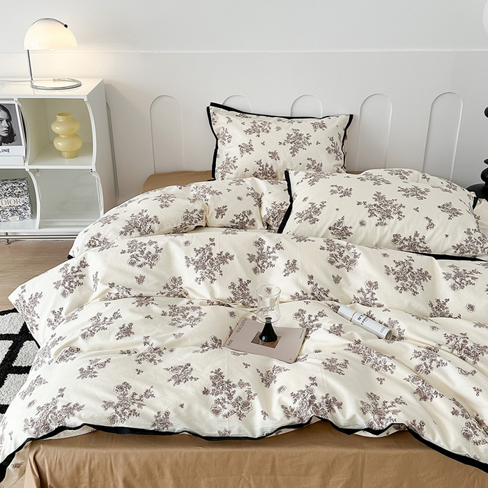 91家纺网 家纺一手货源 找家纺 昔可家纺 2023新款全棉复古风黑花边四件套（风格二） 巴黎画染