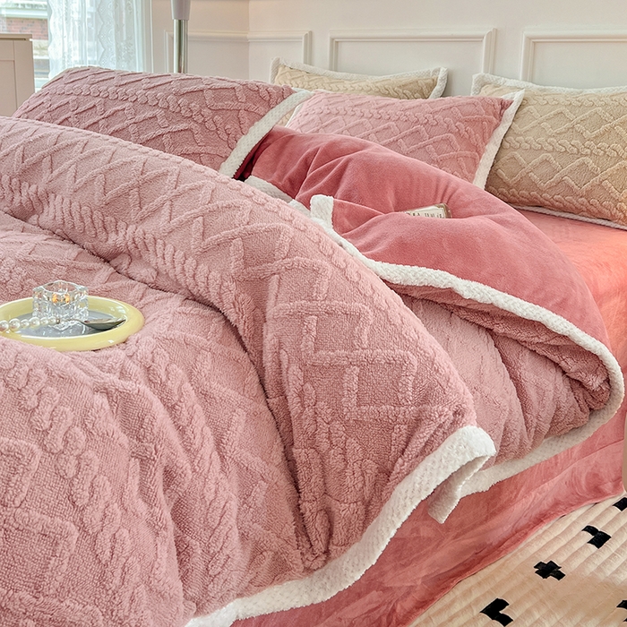 91家纺网 家纺一手货源 找家纺 贝拉梦 2023高克重加厚塔芙绒牛奶绒四件套单品 塔芙绒-玫瑰