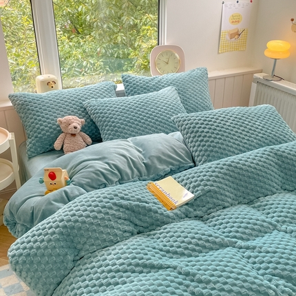 91家纺网 家纺一手货源 找家纺 （总）欧邦 爆款A类金龟绒提花豆豆绒牛奶绒单被套四件套