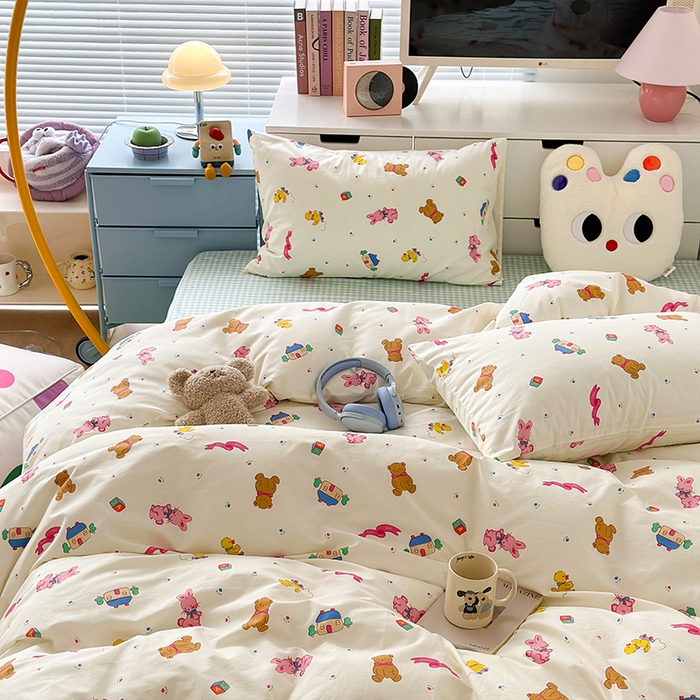 91家纺网 家纺一手货源 找家纺 昔可家纺 2023新款全棉卡通动物印花四件套 小童趣