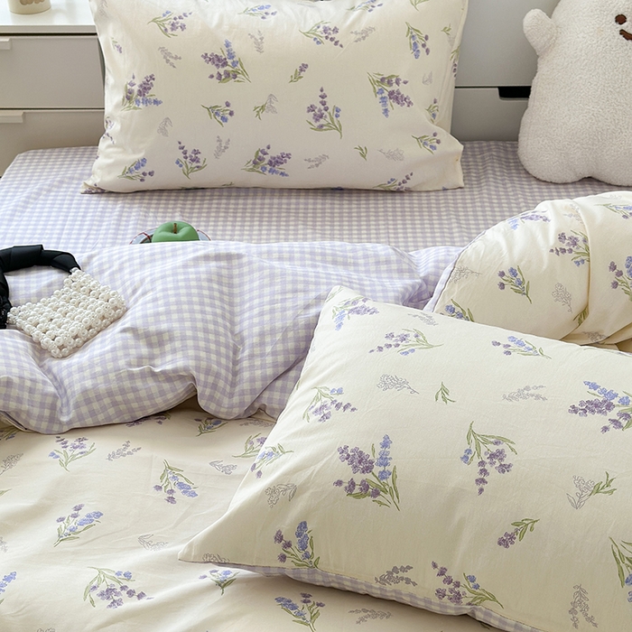 91家纺网 家纺一手货源 找家纺 昔可家纺 2023新款全棉治愈风小碎花四件套 紫薰衣草