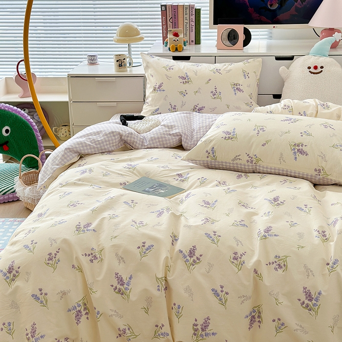 91家纺网 家纺一手货源 找家纺 昔可家纺 2023新款全棉治愈风小碎花四件套 紫薰衣草