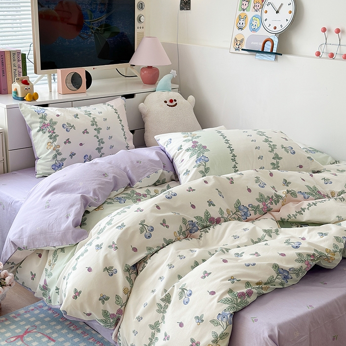 91家纺网 家纺一手货源 找家纺 昔可家纺 2023新款全棉治愈风小碎花四件套 蓝莓酱