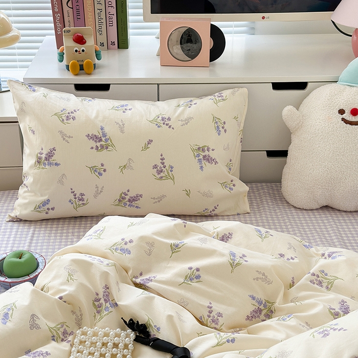 91家纺网 家纺一手货源 找家纺 昔可家纺 2023新款全棉治愈风小碎花四件套 紫薰衣草