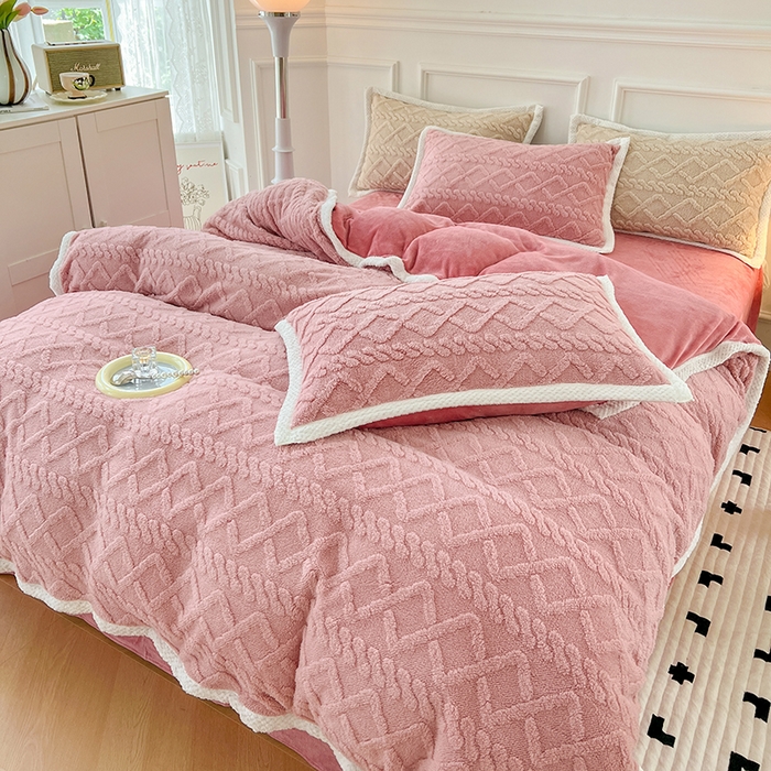 91家纺网 家纺一手货源 找家纺 贝拉梦 2023高克重加厚塔芙绒牛奶绒四件套单品 塔芙绒-玫瑰