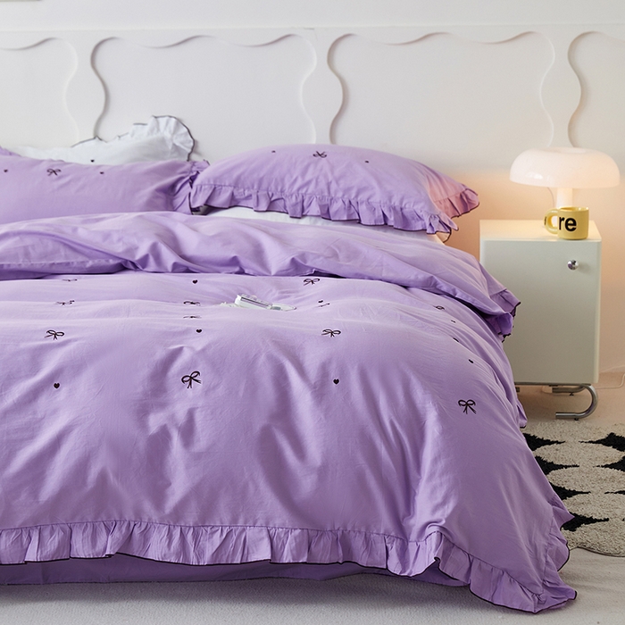 91家纺网 家纺一手货源 找家纺 梦可莱家居 2023新款韩版花边刺绣洛丽塔四件套 洛丽塔-草紫色