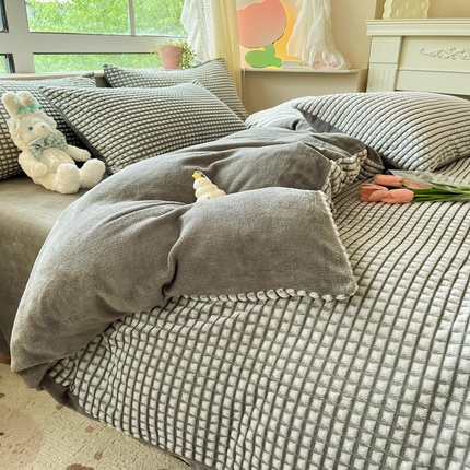 慕澄家纺 2024简约款剪花牛奶绒四件套 简约-灰