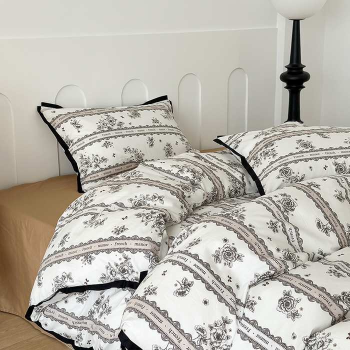 91家纺网 家纺一手货源 找家纺 昔可家纺 2023新款全棉复古风黑花边四件套（风格二） 暗夜巴黎