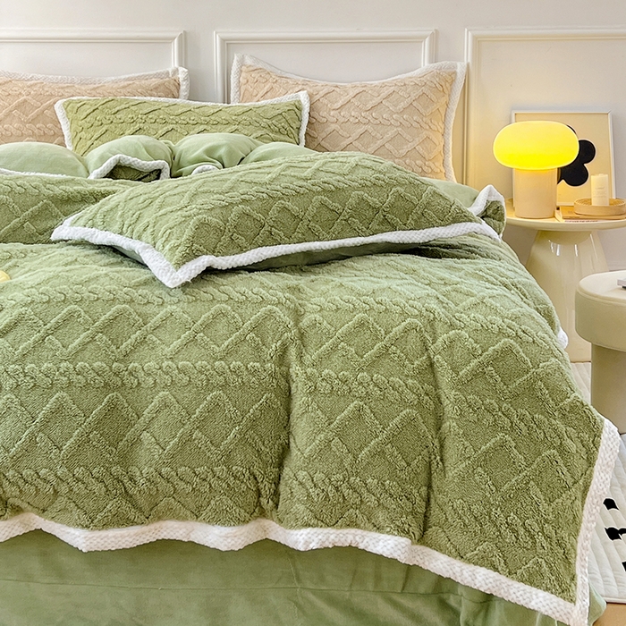 91家纺网 家纺一手货源 找家纺 贝拉梦 2023高克重加厚塔芙绒牛奶绒四件套单品 塔芙绒-抹茶