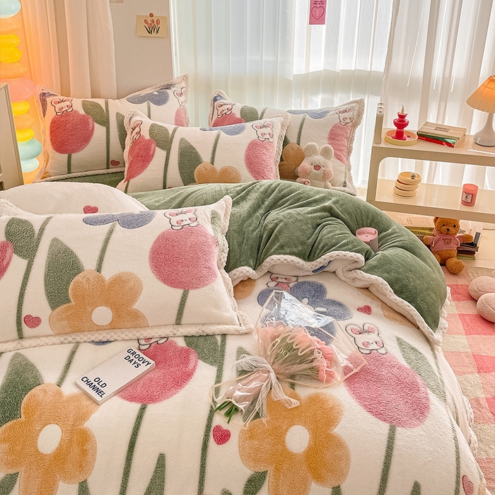 91家纺网 家纺一手货源 找家纺 川悦生活 2023新款立体雪花绒宽边四件套 宽边哈桑花-绿