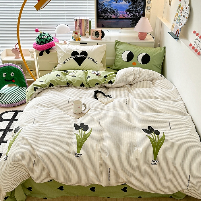 91家纺网 家纺一手货源 找家纺 昔可家纺 2023新款全棉大版数码枕套四件套 细条黑色郁金香