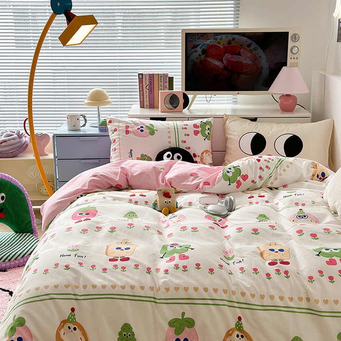 91家纺网 家纺一手货源 找家纺 昔可家纺 2023新款全棉大版数码枕套四件套 眼睛吐司